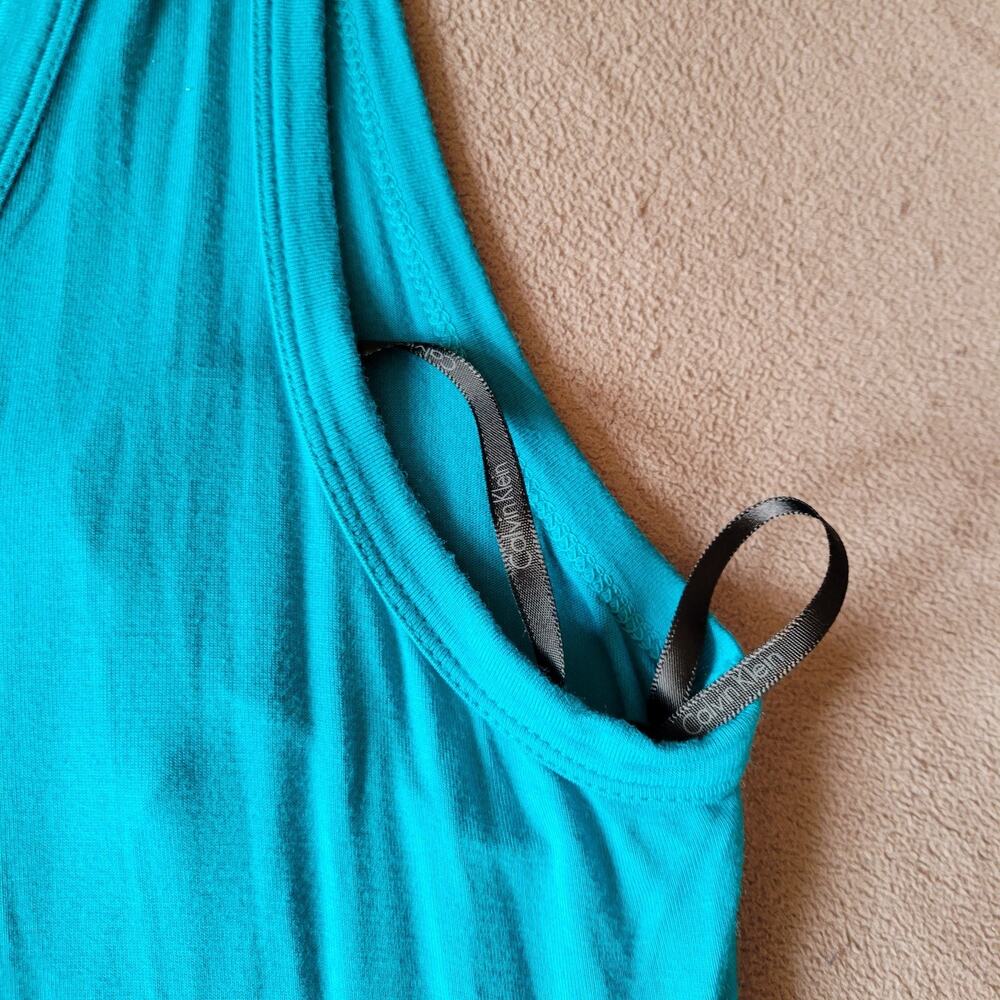 CALVIN KLEIN Dress Medium Aqua Blue Asymmetrical Sheer Ruffle Sleeveless Beach - Picture 13 of 16